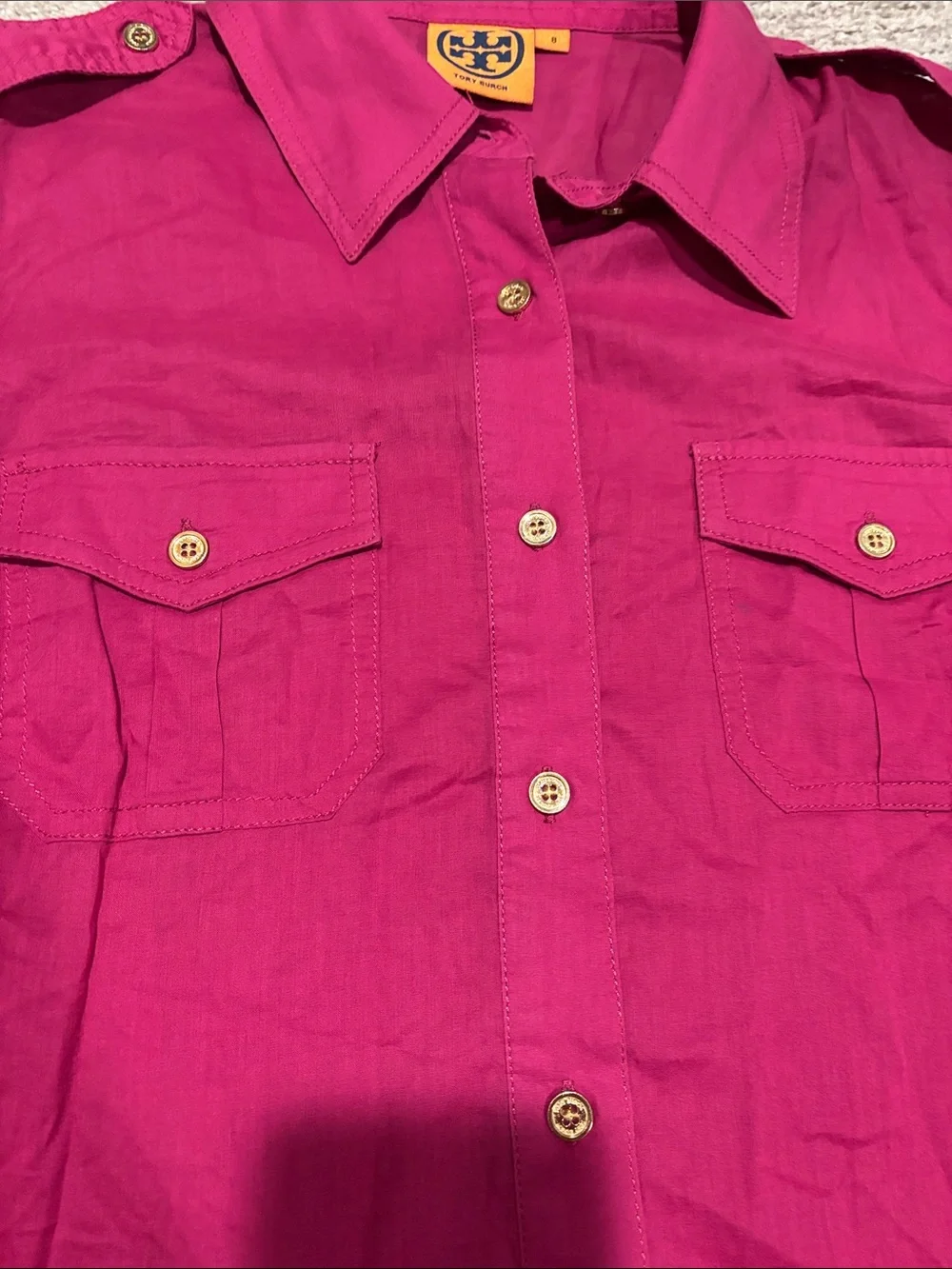 Tory Burch Women's Fuchsia Button-Up Utility Shirt size 8